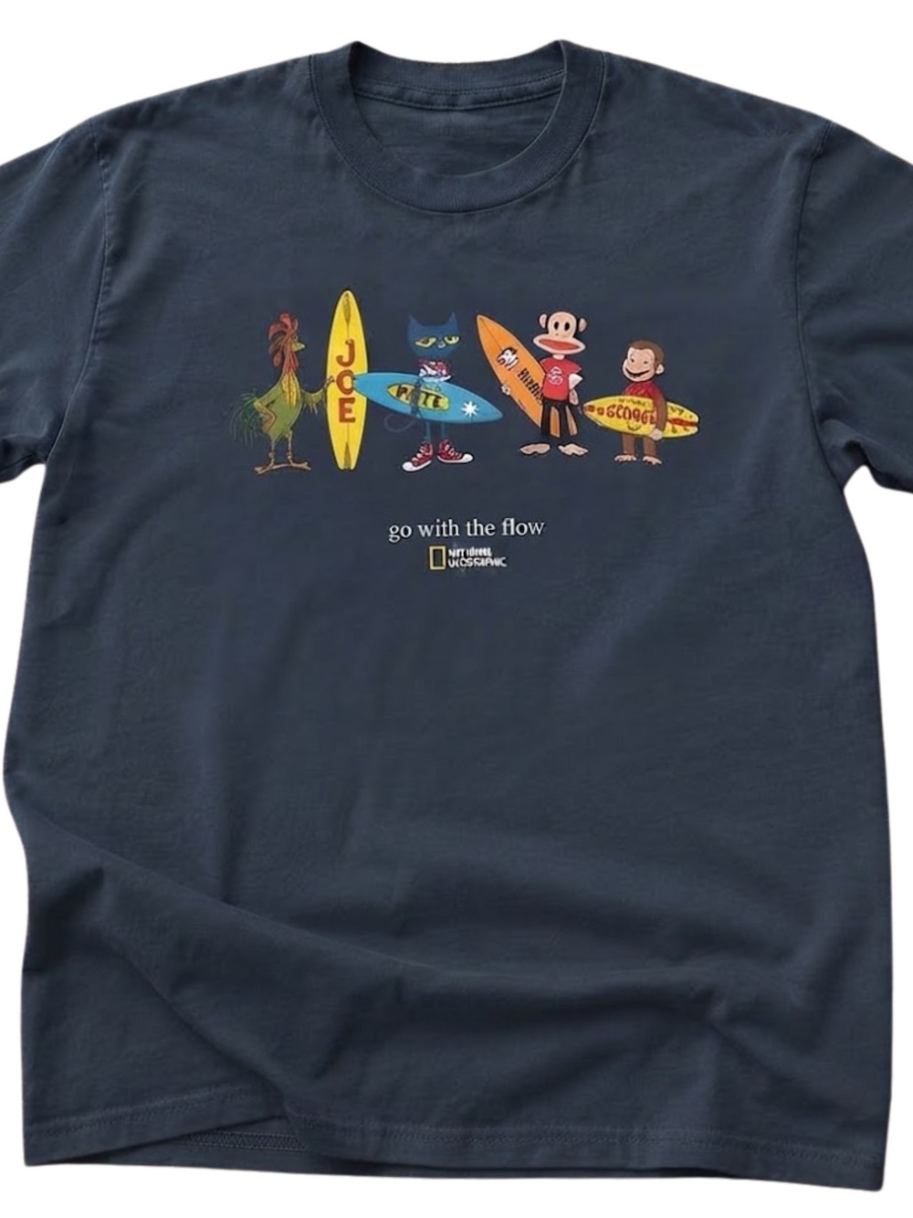Navy Graphic Surf Crew Graphic Gildan T-shirt - "Go With The Flow"